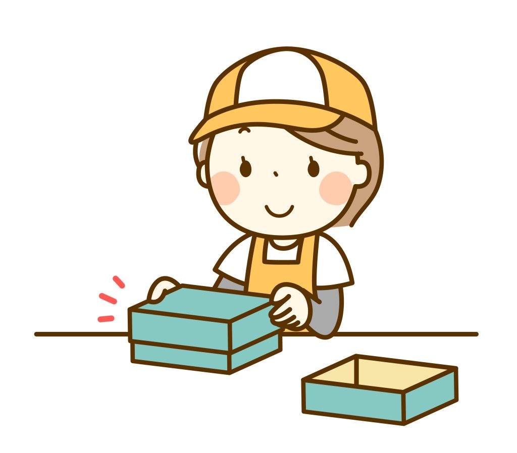 就労継続支援B型の仕事イメージ。箱折の軽作業をする女性のイラスト。