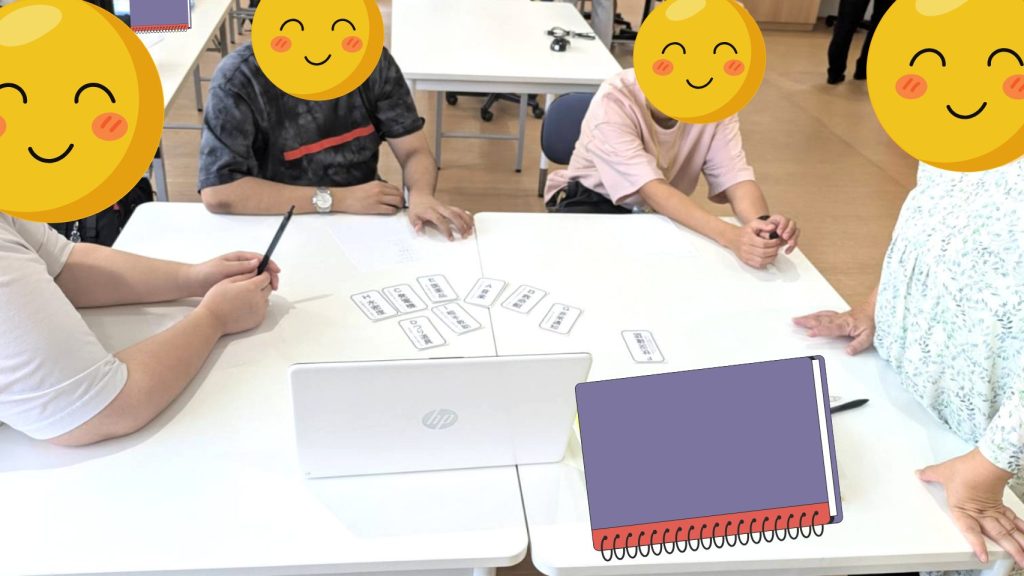 コンセンサスゲームでグループで話し合いを行う様子。