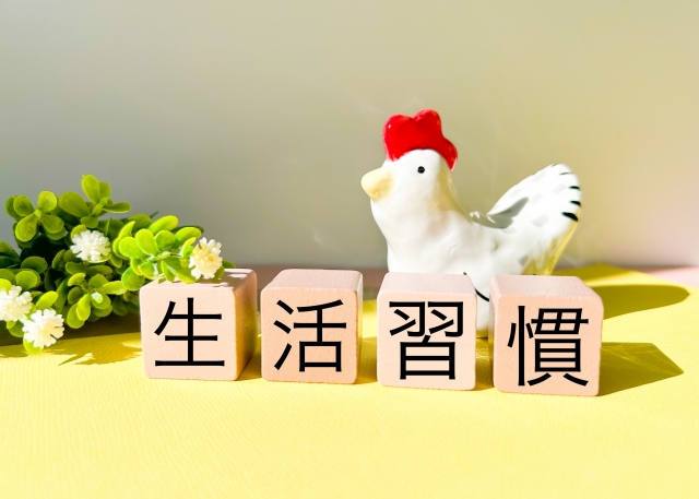 生活習慣のブロックとニワトリの画像