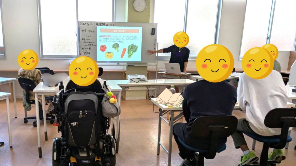 食事の栄養バランスについて講師の方からお話を伺う様子