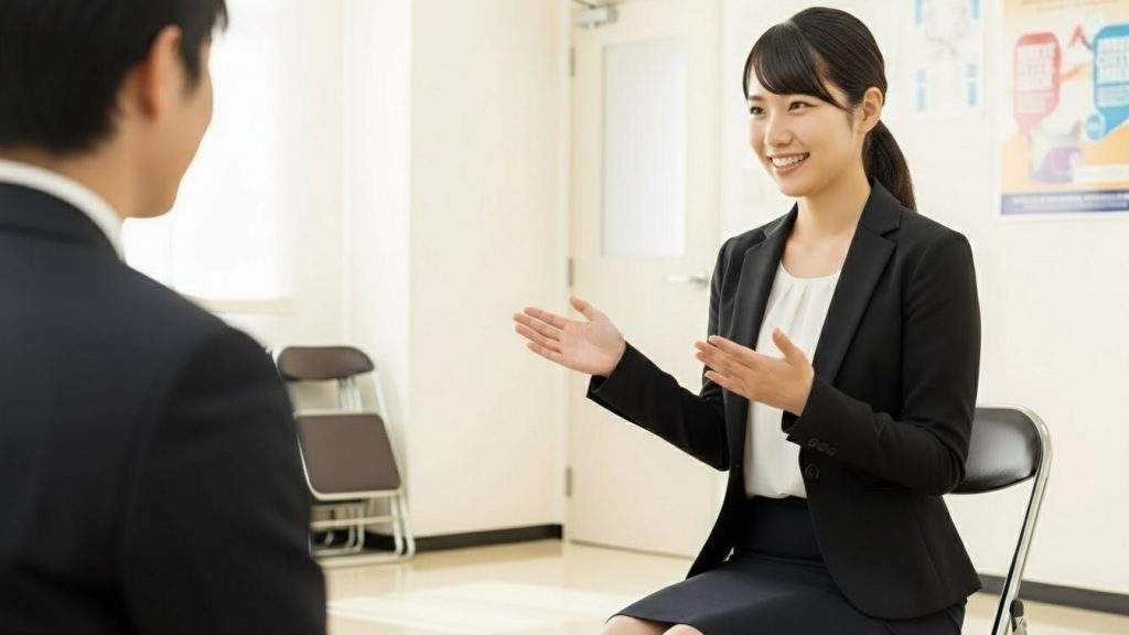 身振り手振りで話す女性