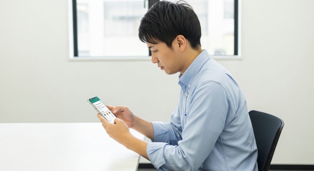 スマートフォンを見つめる男性